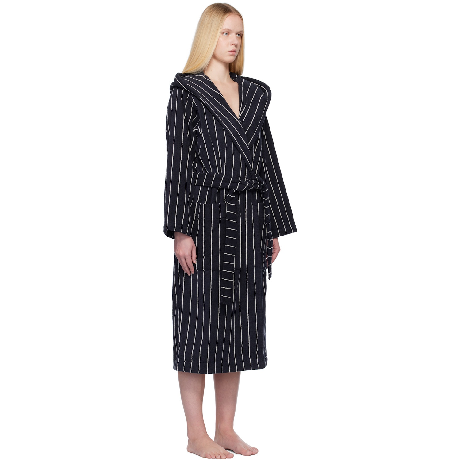 Tekla Black & White Terry Hooded Bathrobe 