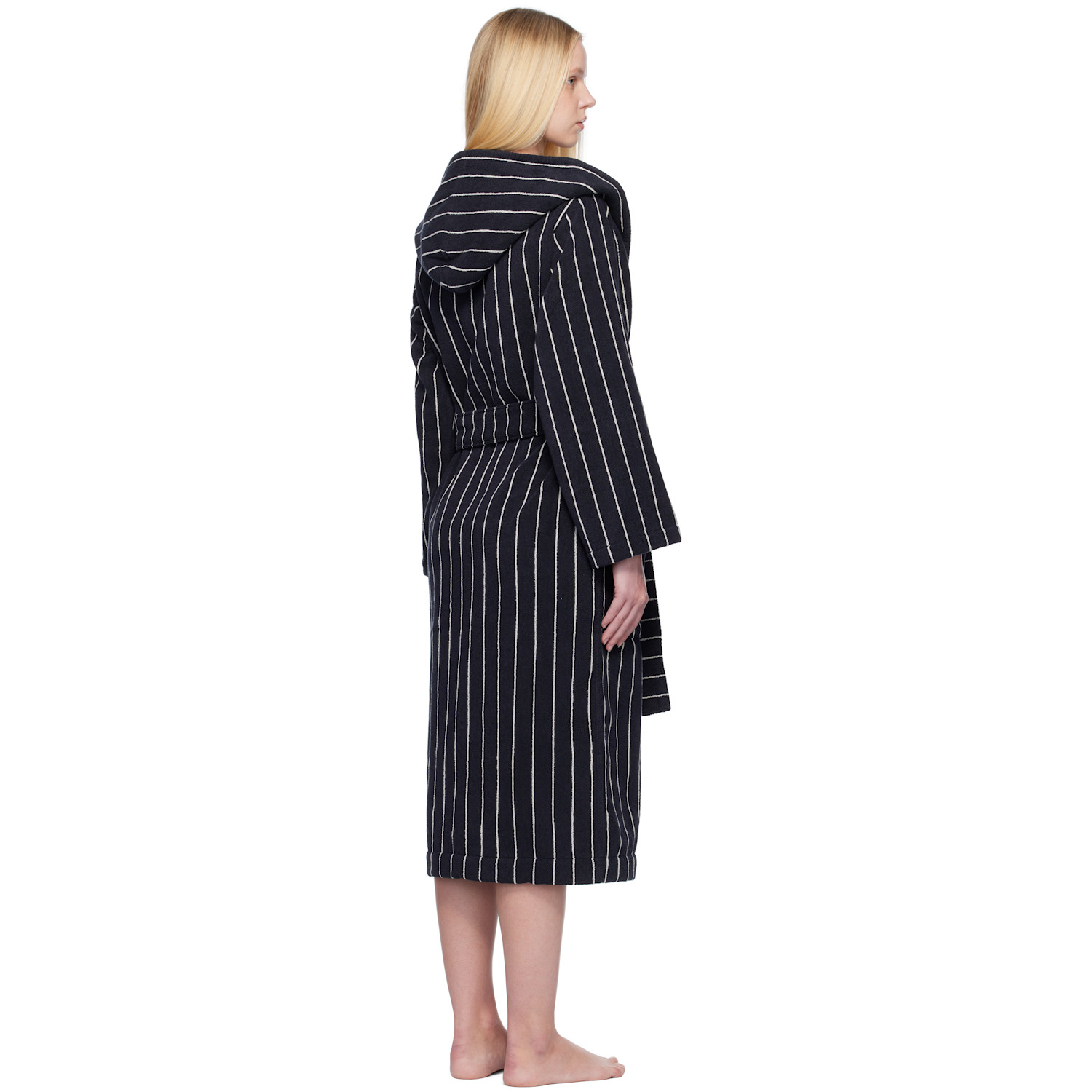  Tekla Black & White Terry Hooded Bathrobe 