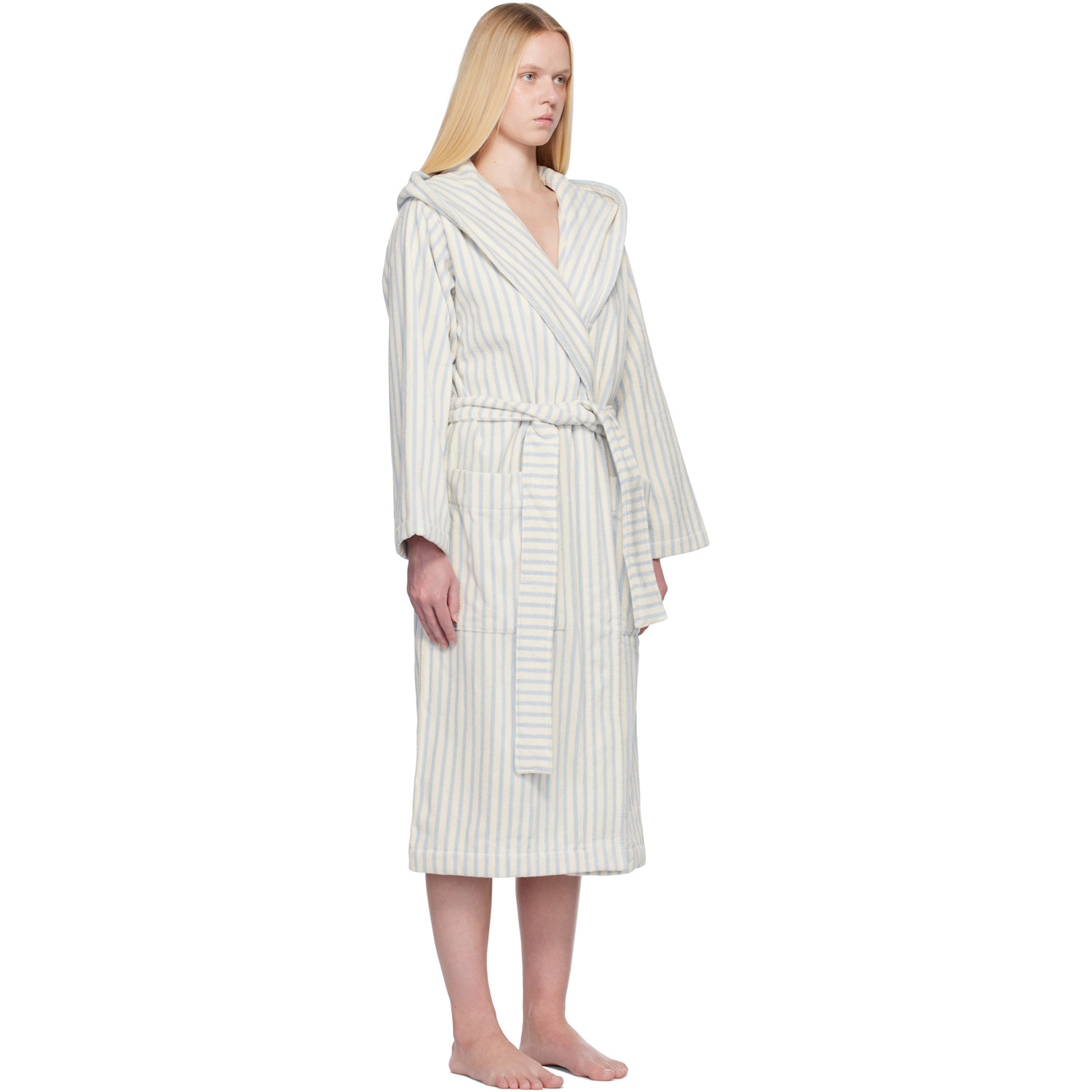  Tekla Off-white & Blue Terry Hooded Bathrobe 