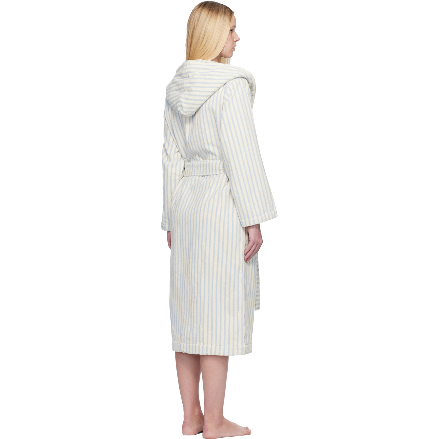  Tekla Off-white & Blue Terry Hooded Bathrobe 