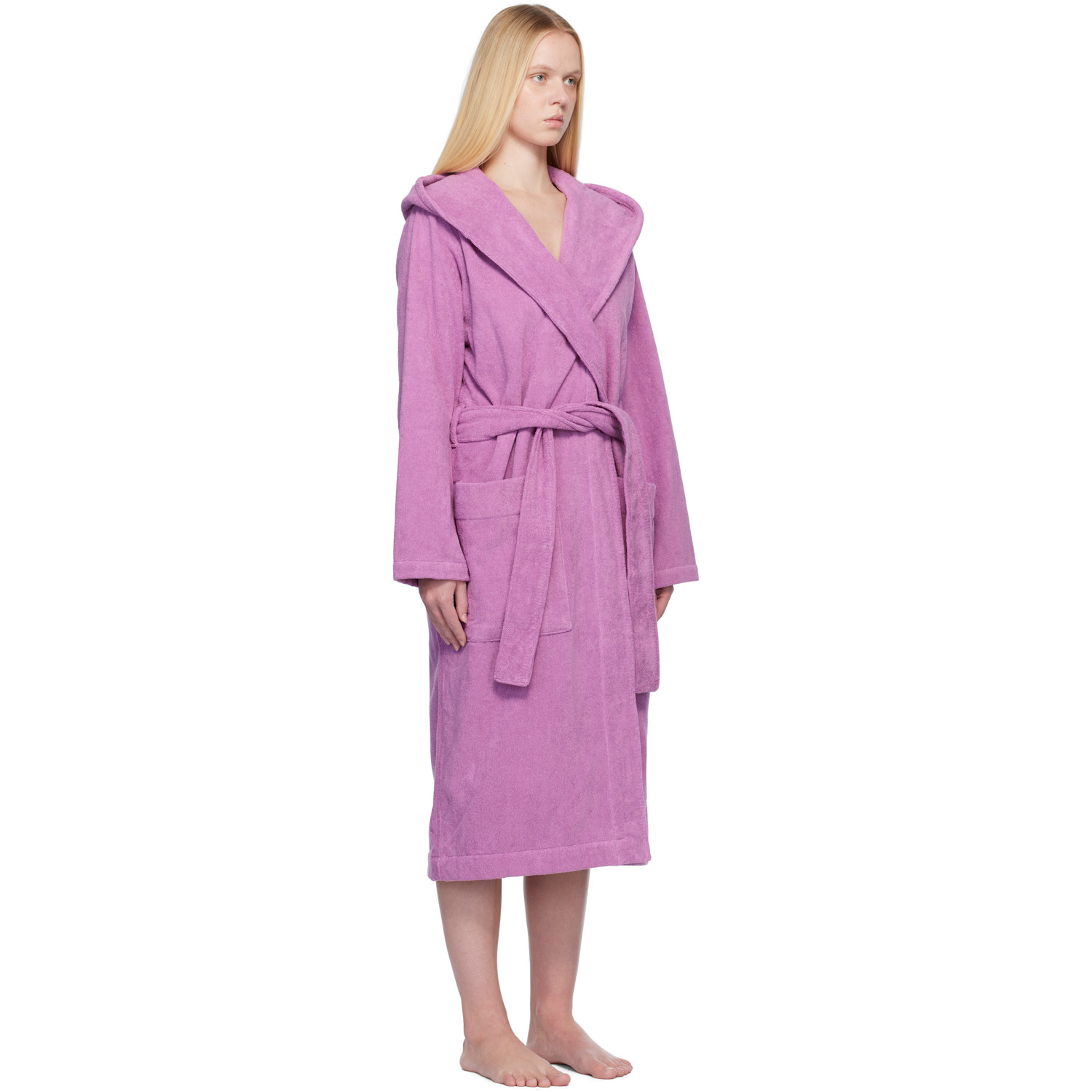  Tekla Pink Terry Hooded Bathrobe 