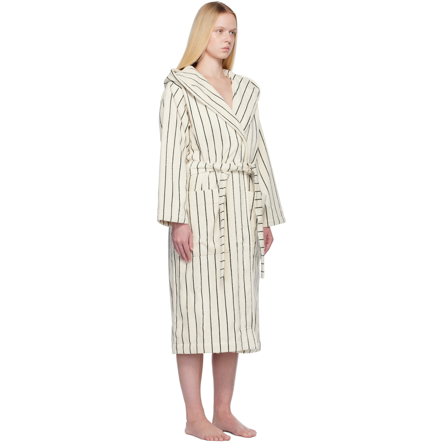  Tekla Off-white & Green Terry Hooded Bathrobe 