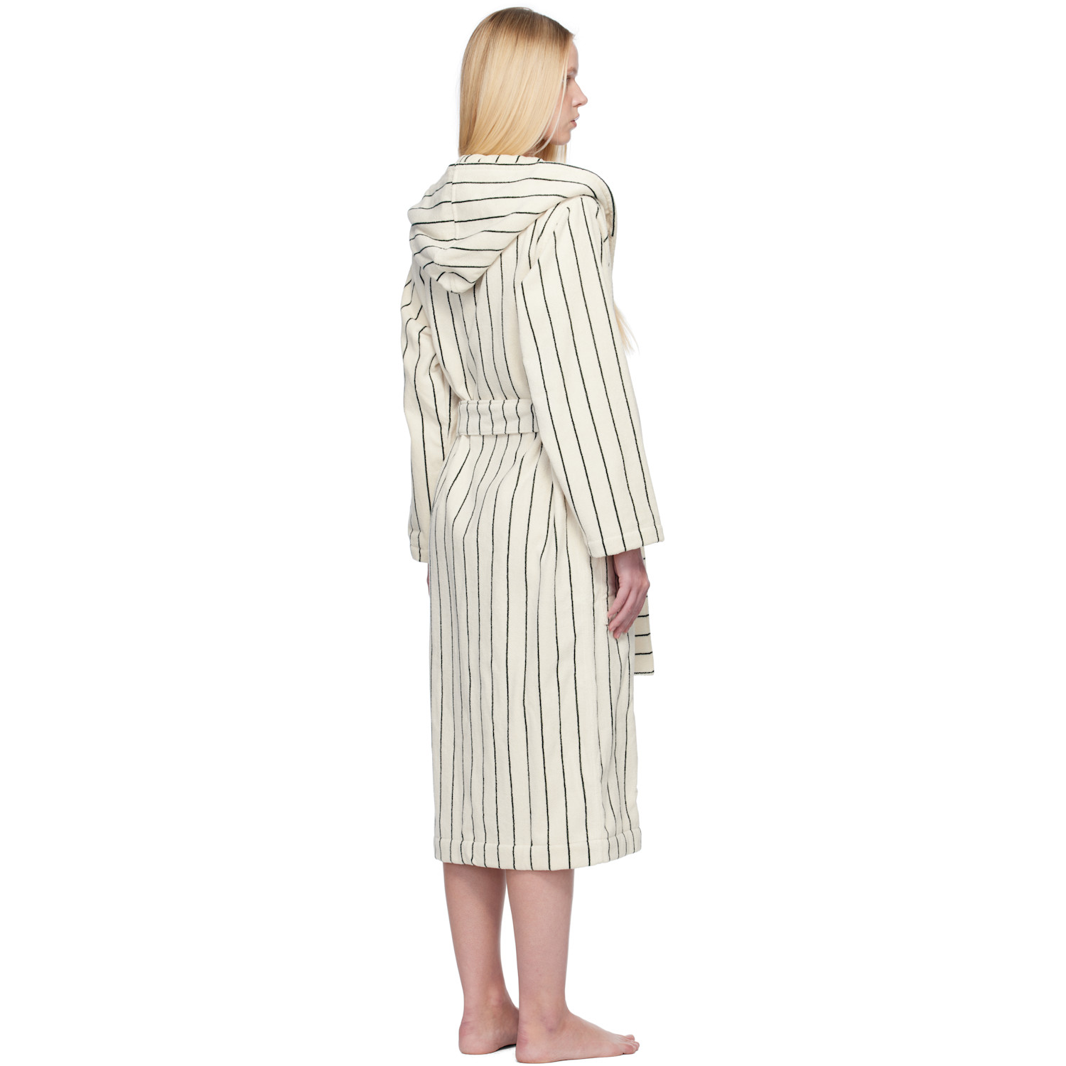  Tekla Off-white & Green Terry Hooded Bathrobe 