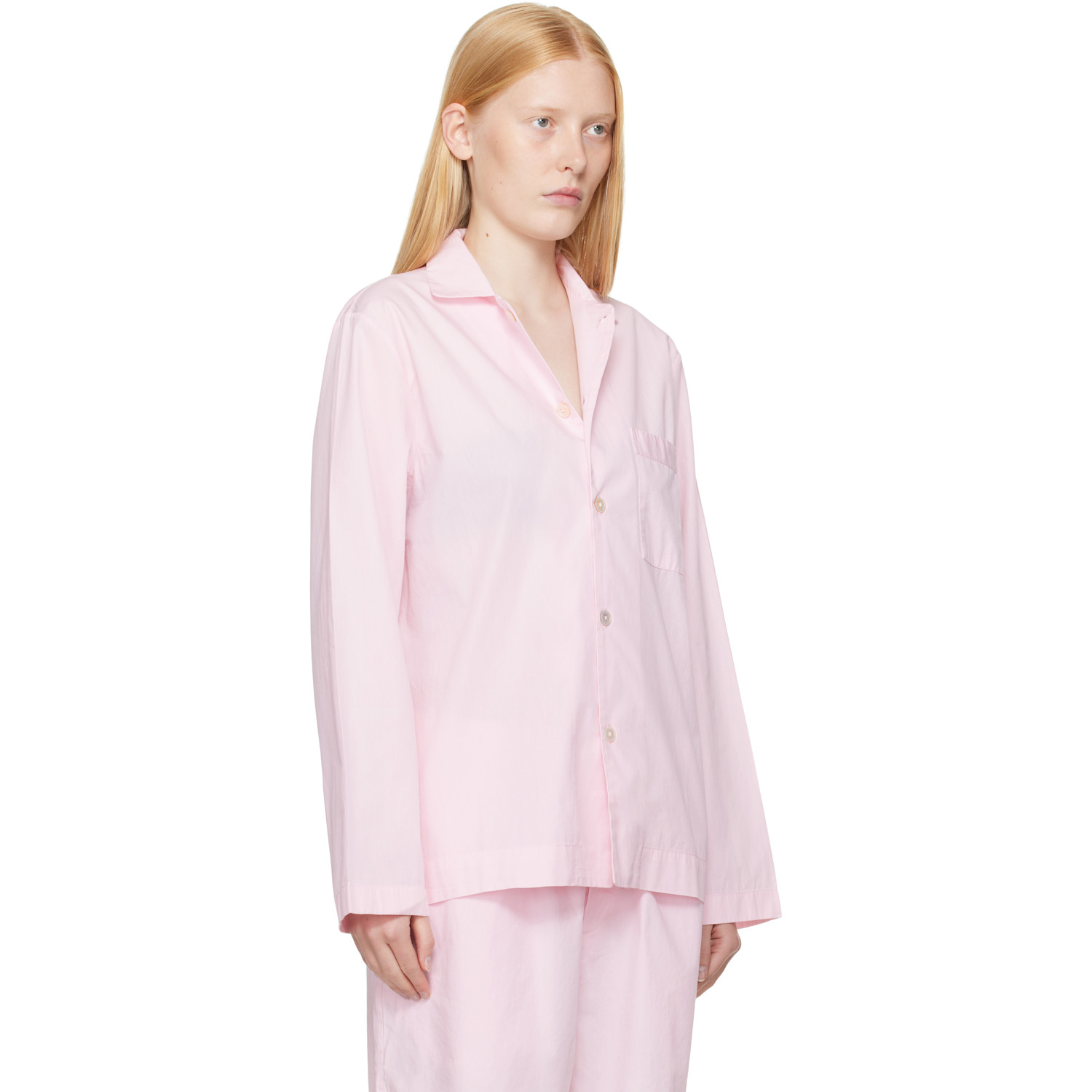 Tekla Pink Poplin Long-sleeved Pyjama Shirt 