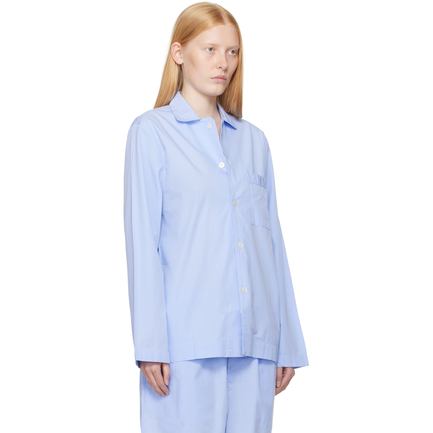 Tekla Blue Poplin Long-sleeved Pyjama Shirt 