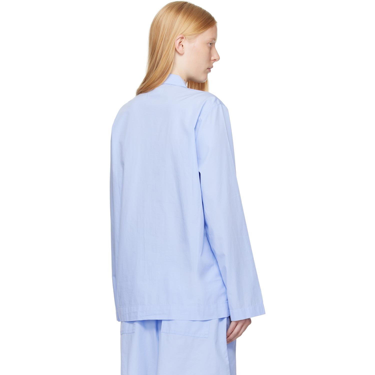  Tekla Blue Poplin Long-sleeved Pyjama Shirt 
