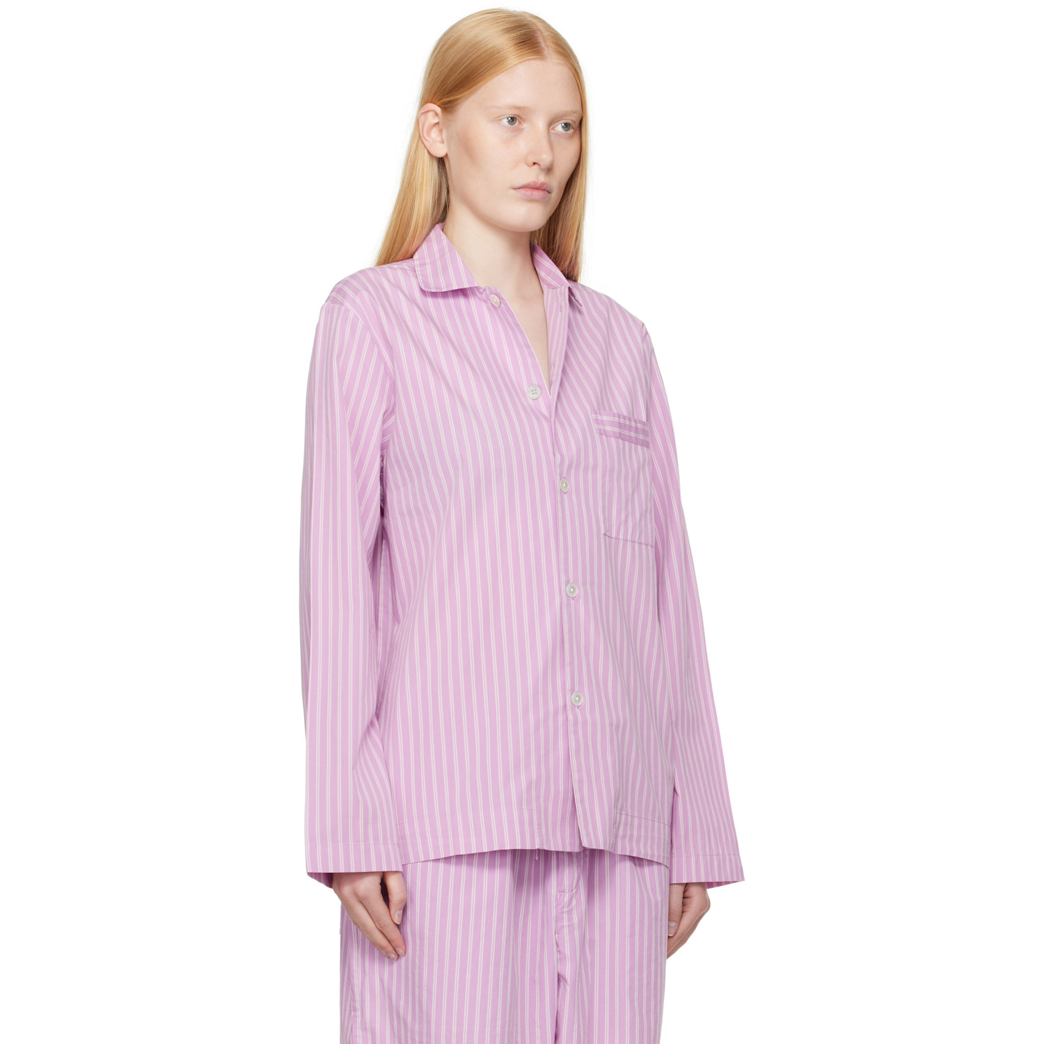  Tekla Pink Poplin Long-sleeved Pyjama Shirt 