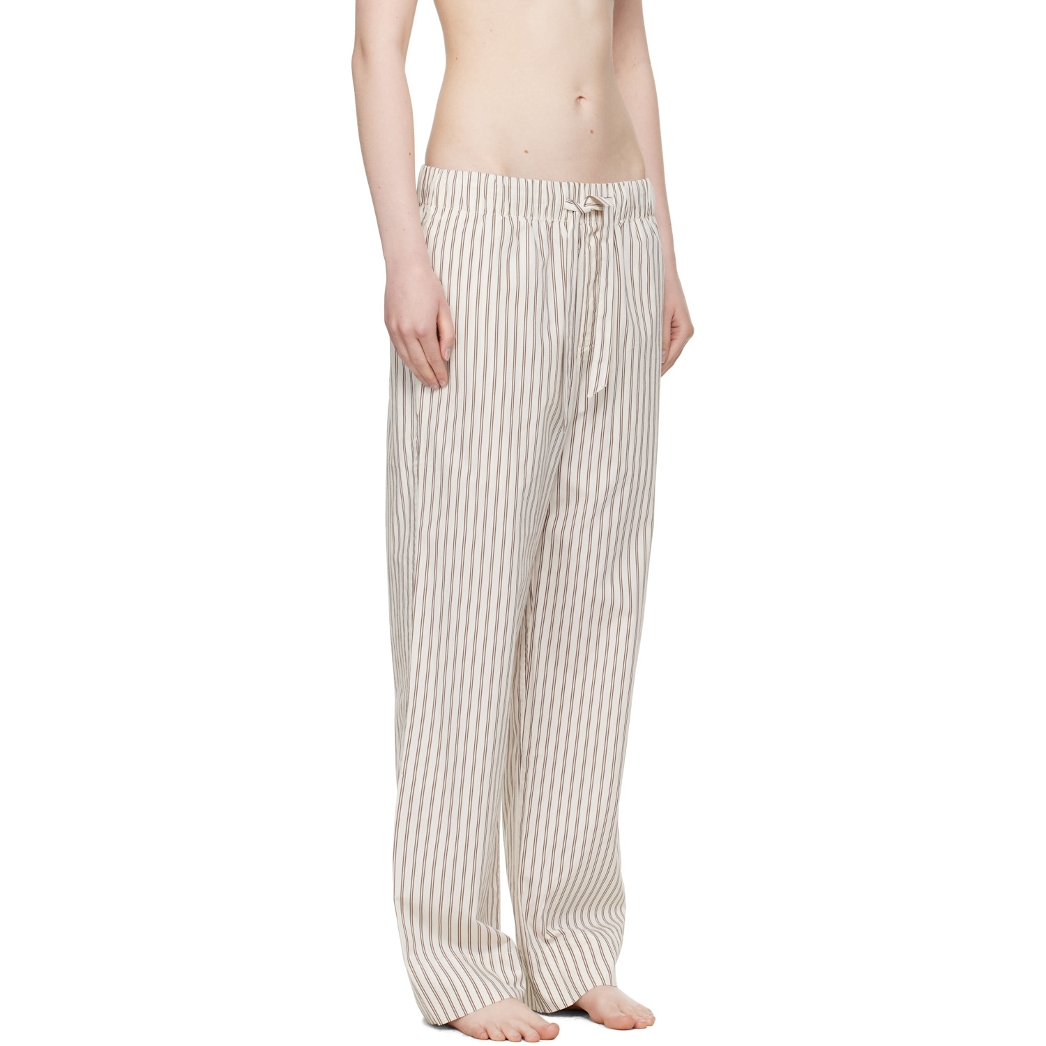 Tekla Off-white & Brown Poplin Pyjama Pants 