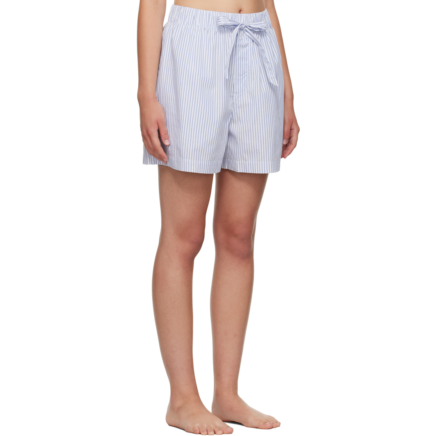  Tekla White & Blue Poplin Pyjama Shorts 
