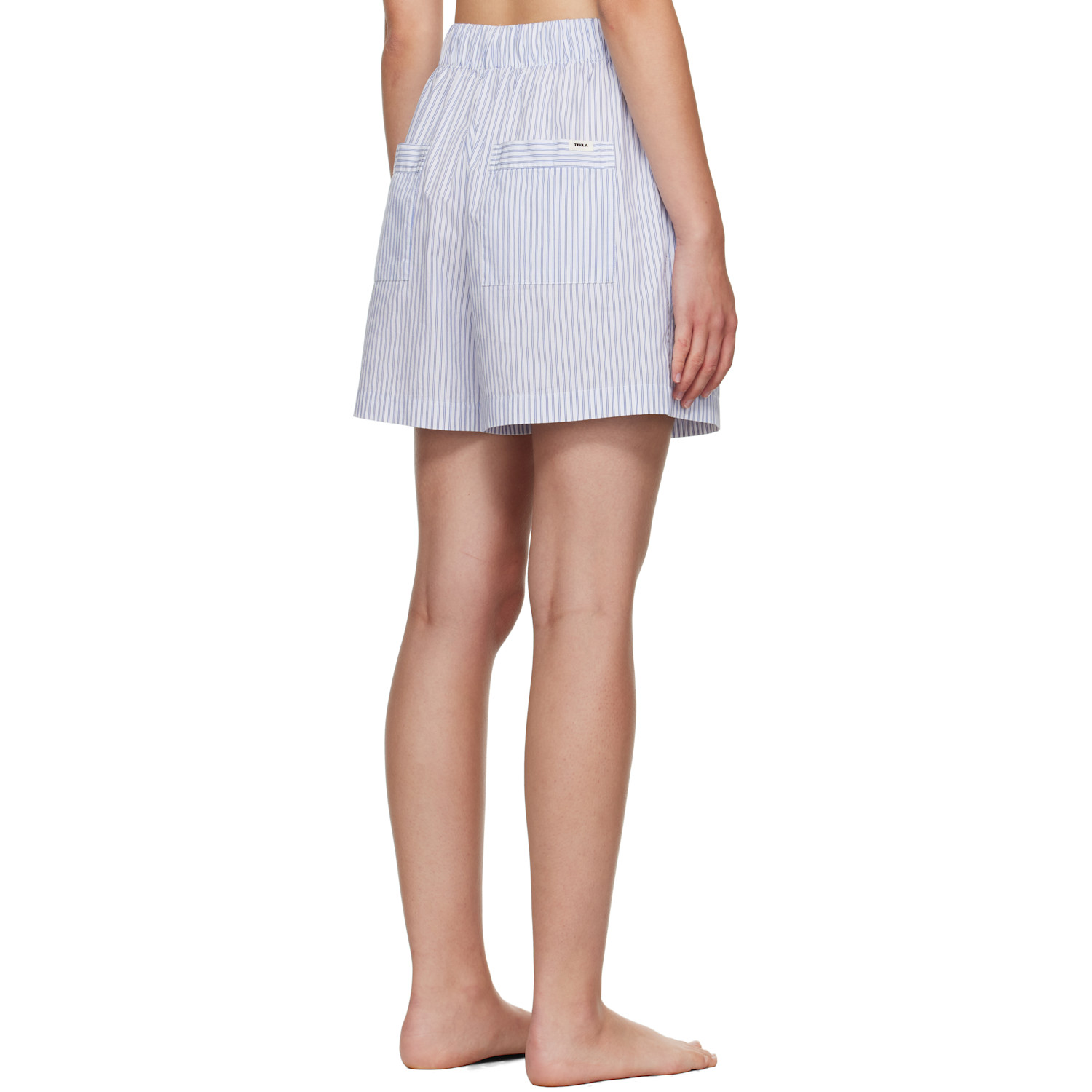  Tekla White & Blue Poplin Pyjama Shorts 