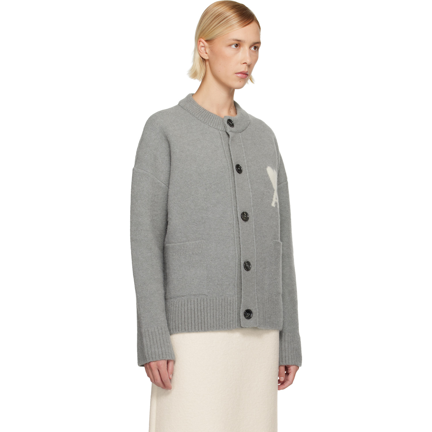  Ami Paris Gray Alpaca Ami De Coeur Cardigan 