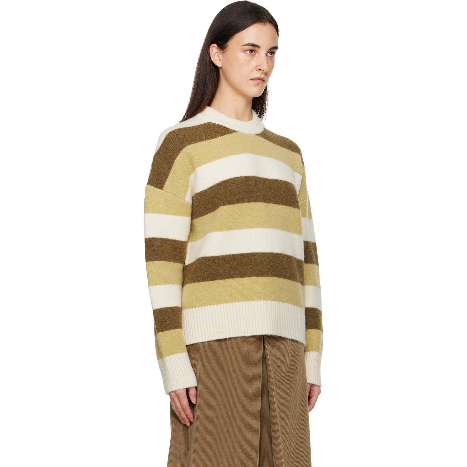  Ami Paris Green & Brown Alpaca Striped Crewneck Sweater 