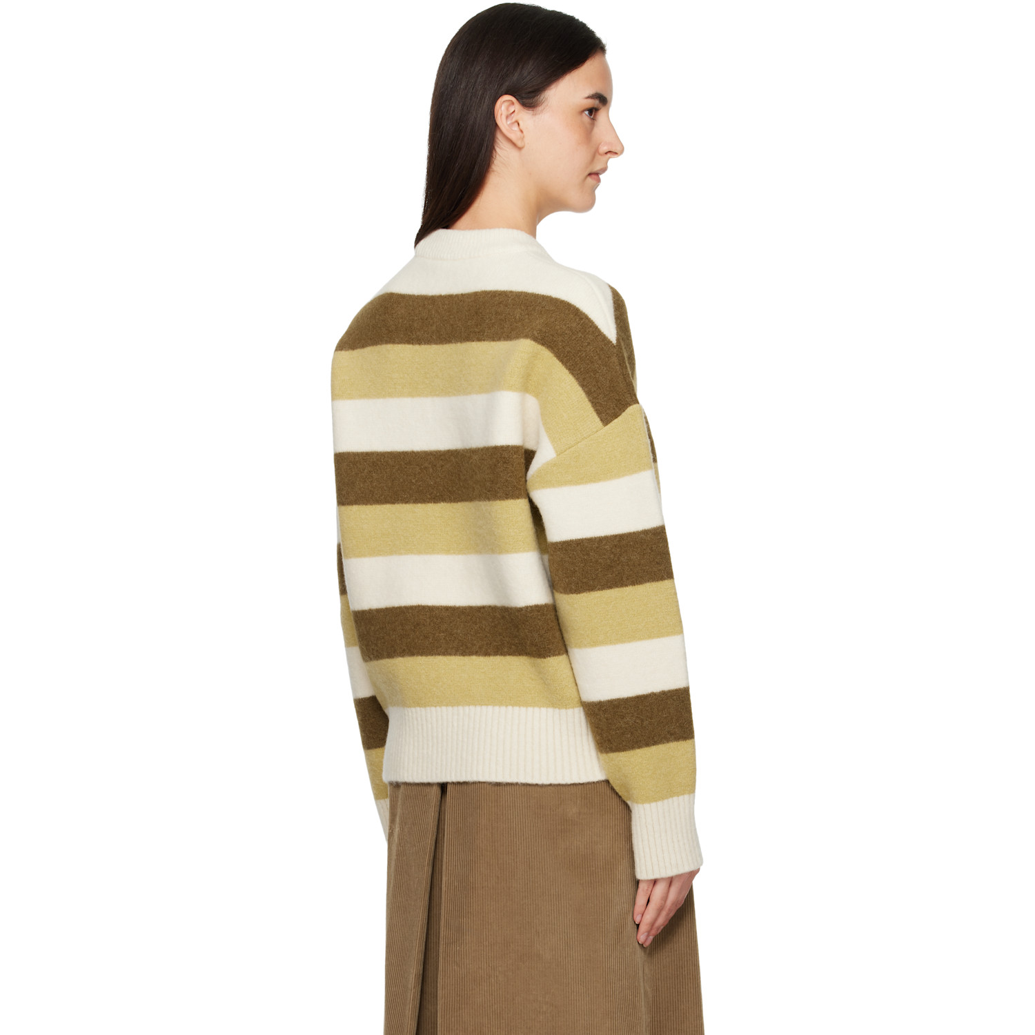  Ami Paris Green & Brown Alpaca Striped Crewneck Sweater 