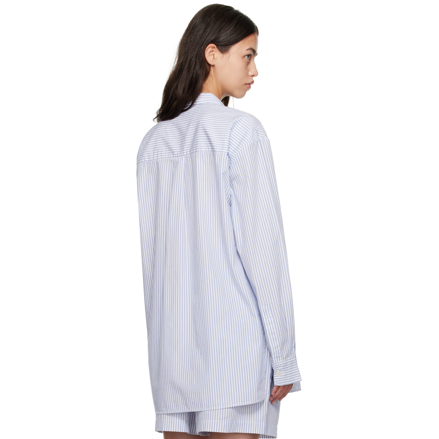  Tekla White & Blue Poplin Long-sleeved Pyjama Shirt 