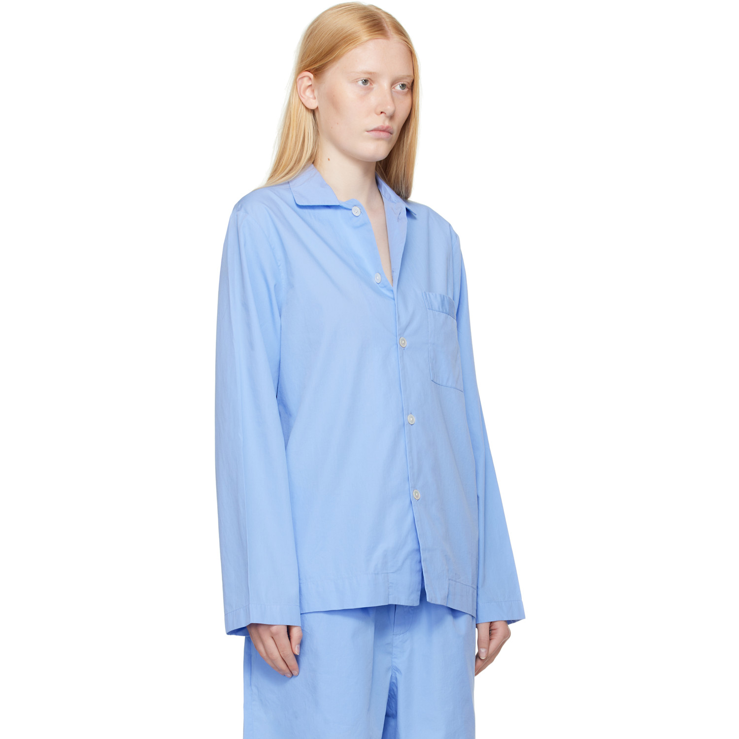  Tekla Blue Poplin Long-sleeved Pyjama Shirt 