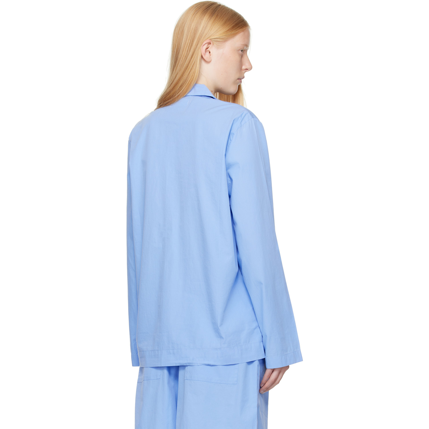  Tekla Blue Poplin Long-sleeved Pyjama Shirt 
