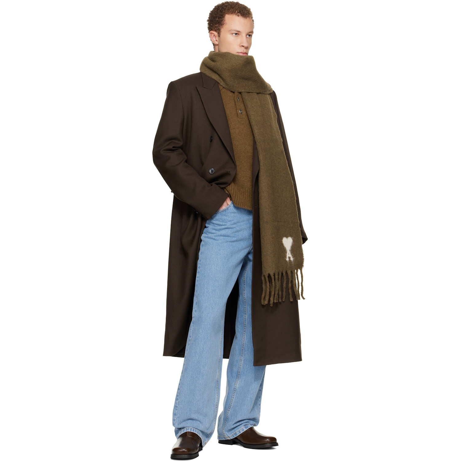  Ami Paris Brown Alpaca Ami De Coeur Scarf 
