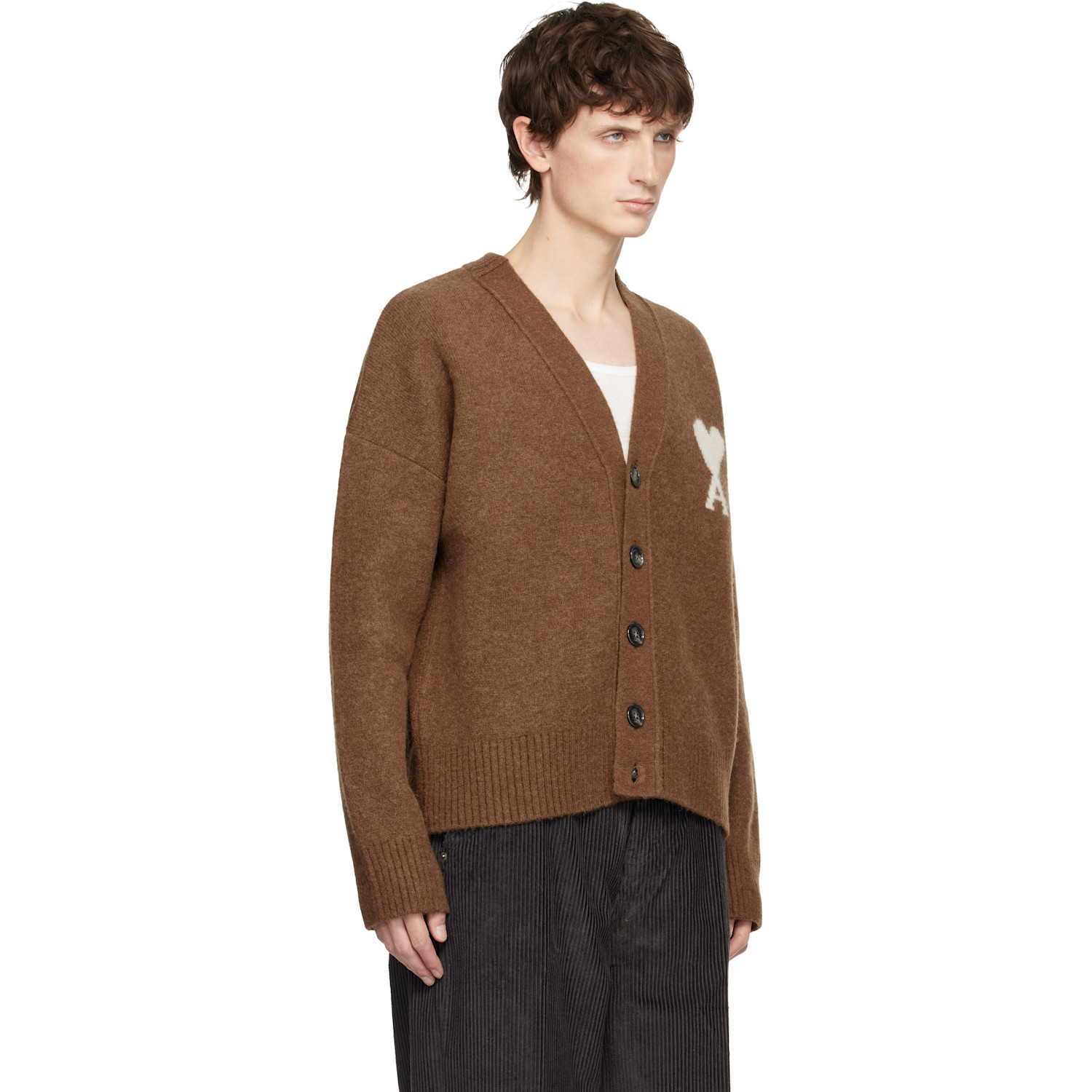  Ami Paris Brown Alpaca Ami De Coeur Cardigan 