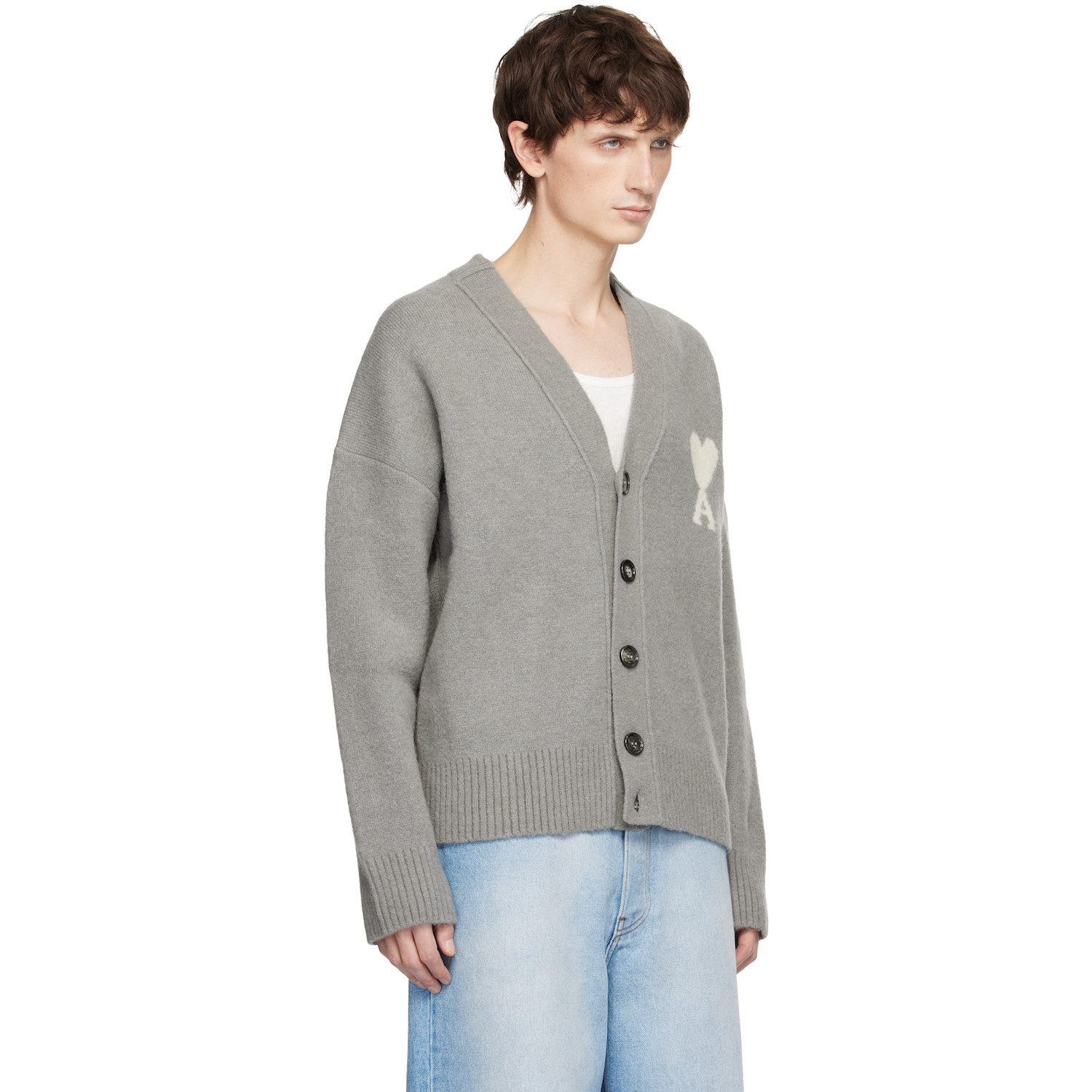  Ami Paris Gray Alpaca Ami De Coeur Cardigan 
