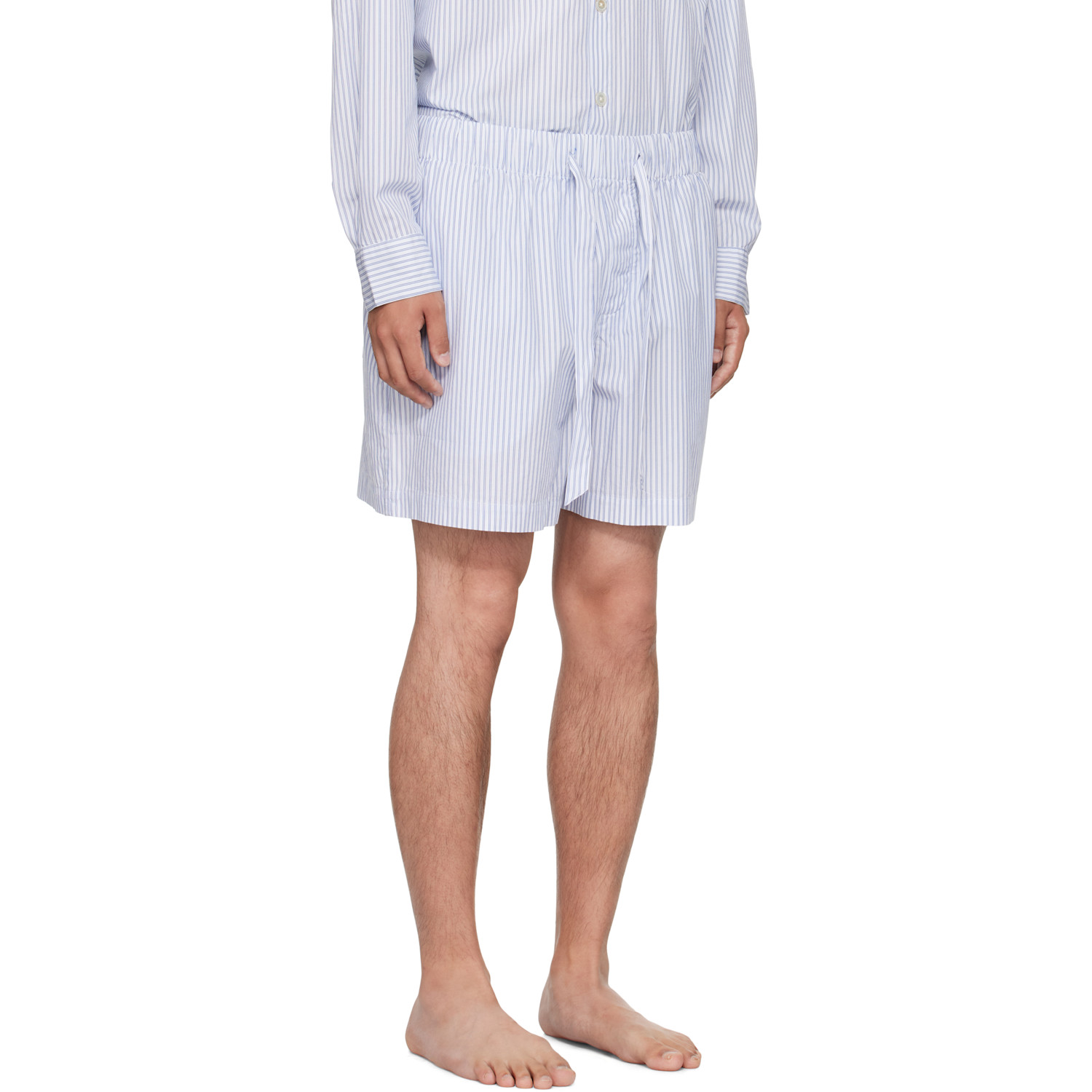  Tekla White & Blue Poplin Pyjama Shorts 