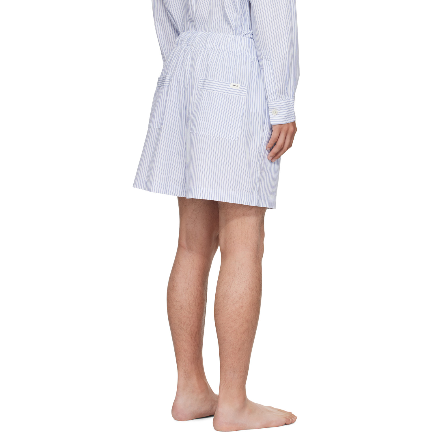  Tekla White & Blue Poplin Pyjama Shorts 