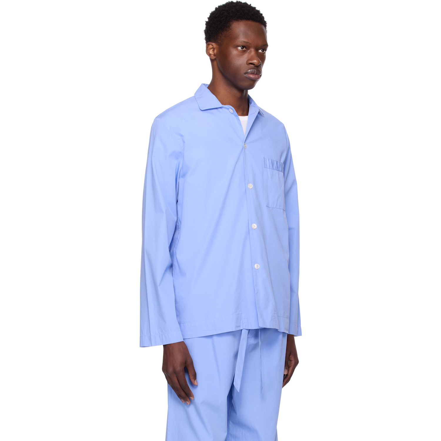  Tekla Blue Poplin Long Sleeve Pyjama Shirt 