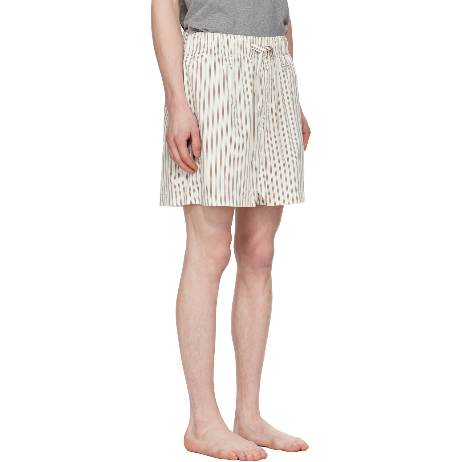  Tekla Brown & Off-white Poplin Pyjama Shorts 