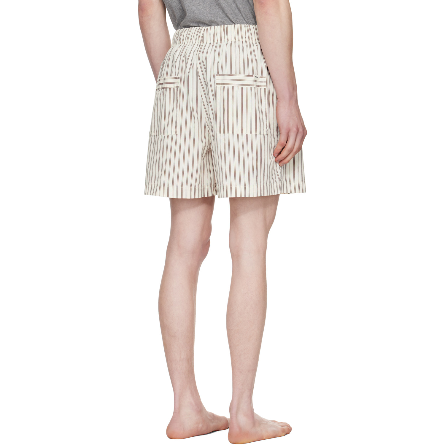  Tekla Brown & Off-white Poplin Pyjama Shorts 