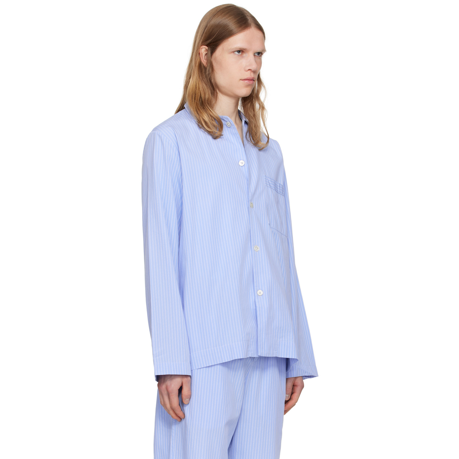  Tekla Blue Poplin Long-sleeved Pyjama Shirt 