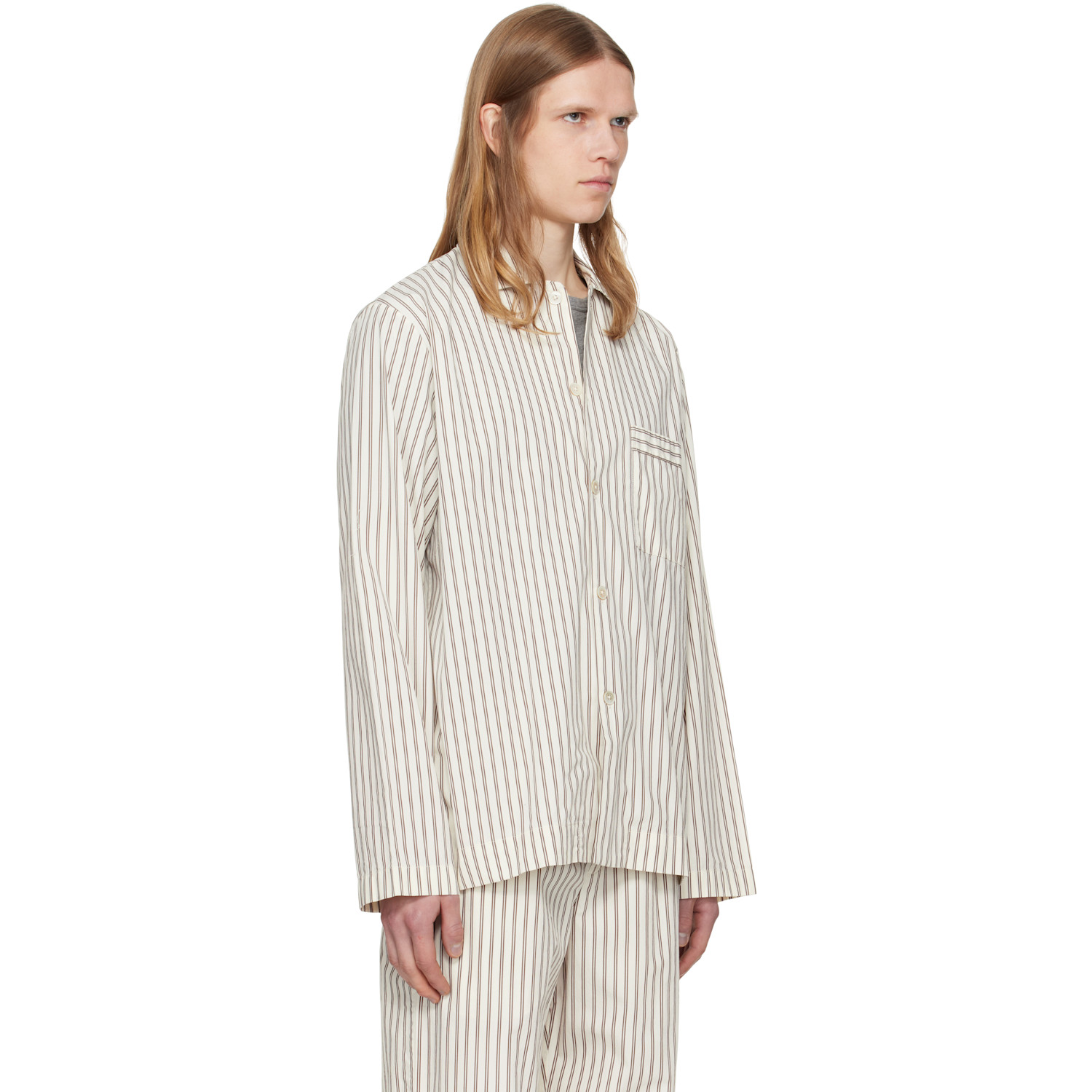  Tekla Brown & Off-white Poplin Long-sleeved Pyjama Shirt 