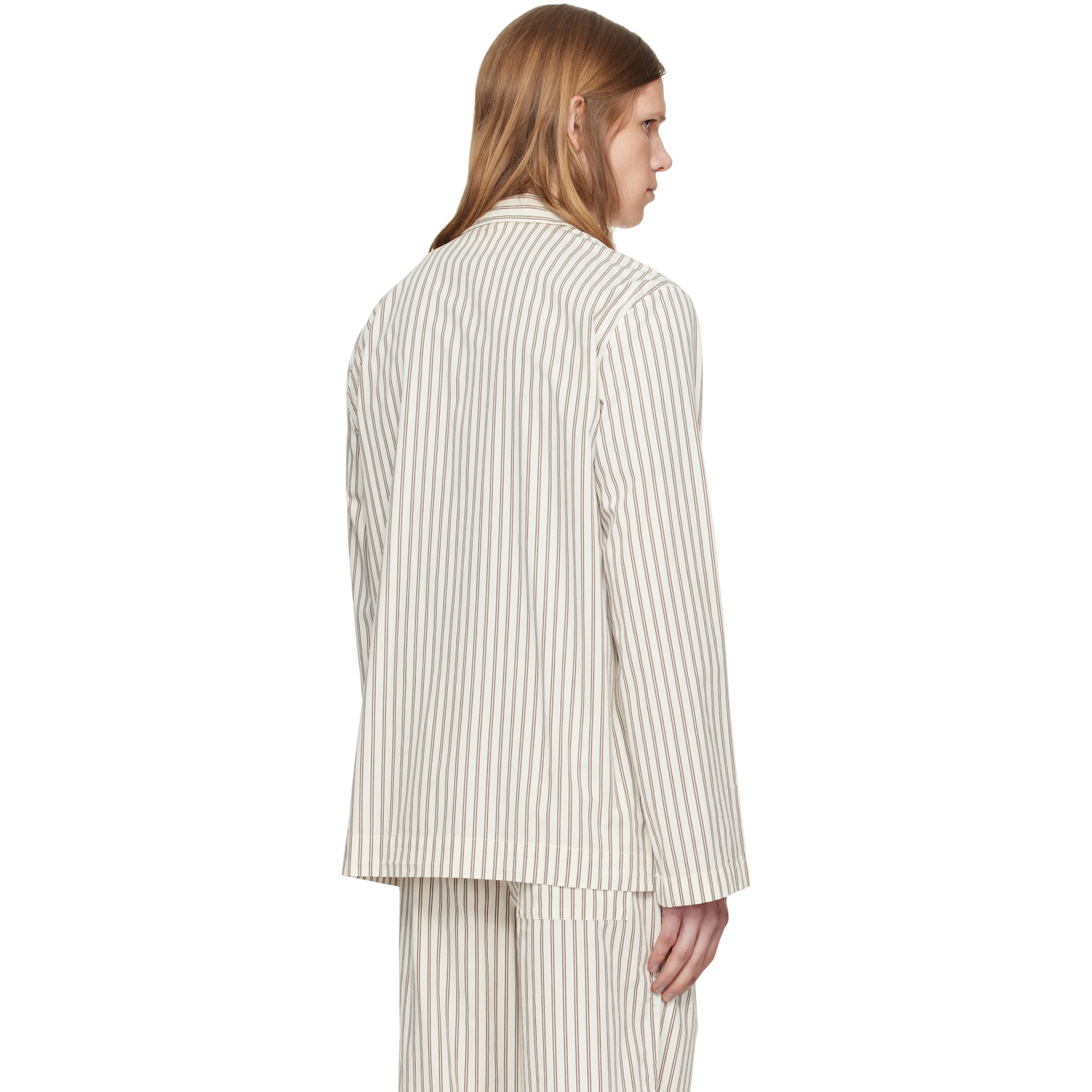  Tekla Brown & Off-white Poplin Long-sleeved Pyjama Shirt 