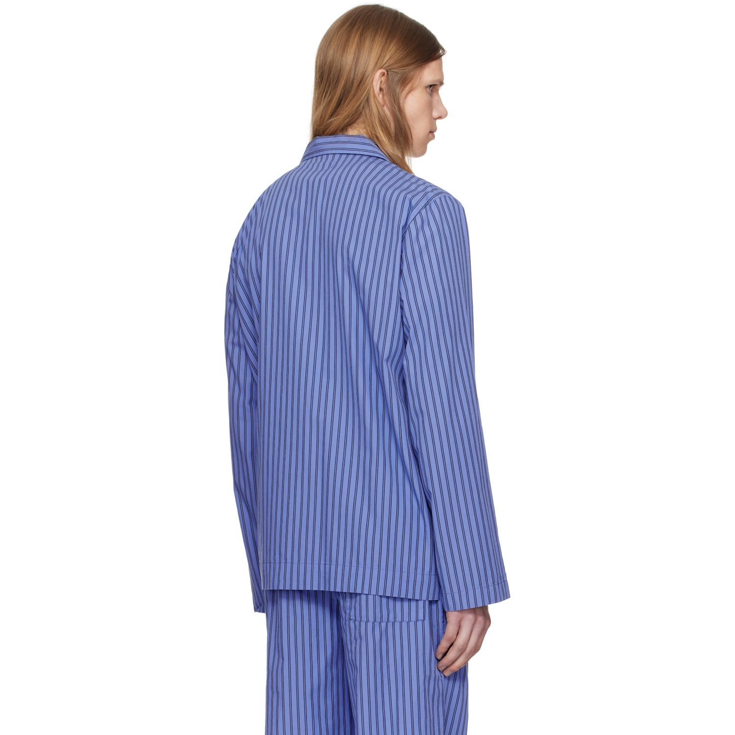  Tekla Navy Poplin Long-sleeved Pyjama Shirt 