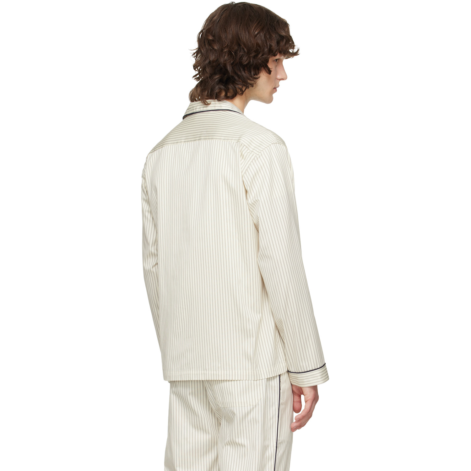  Tekla Beige Sateen Long-sleeved Pyjama Shirt 