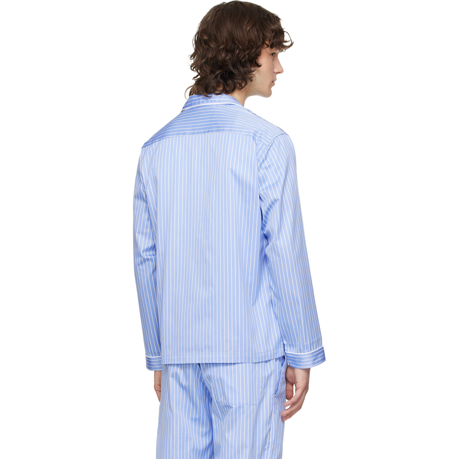  Tekla Blue Sateen Long-sleeved Pyjama Shirt 