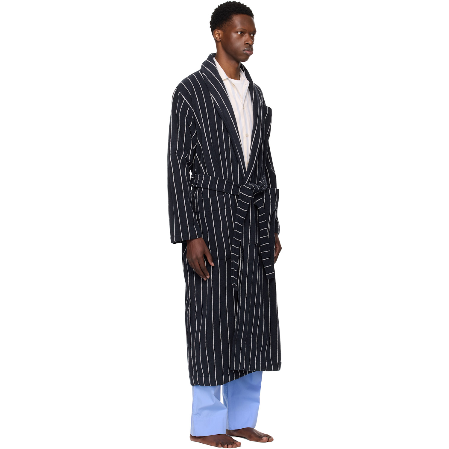  Tekla Navy Terry Classic Bathrobe 