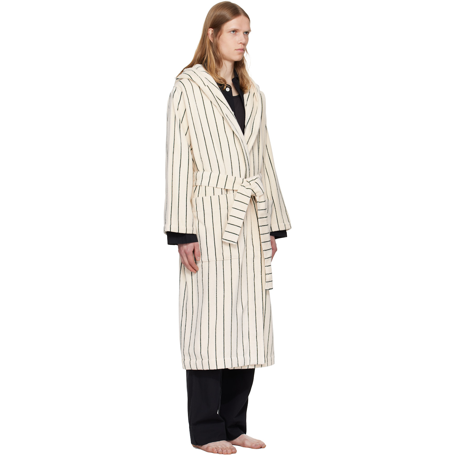  Tekla Off-white & Green Terry Hooded Bathrobe 