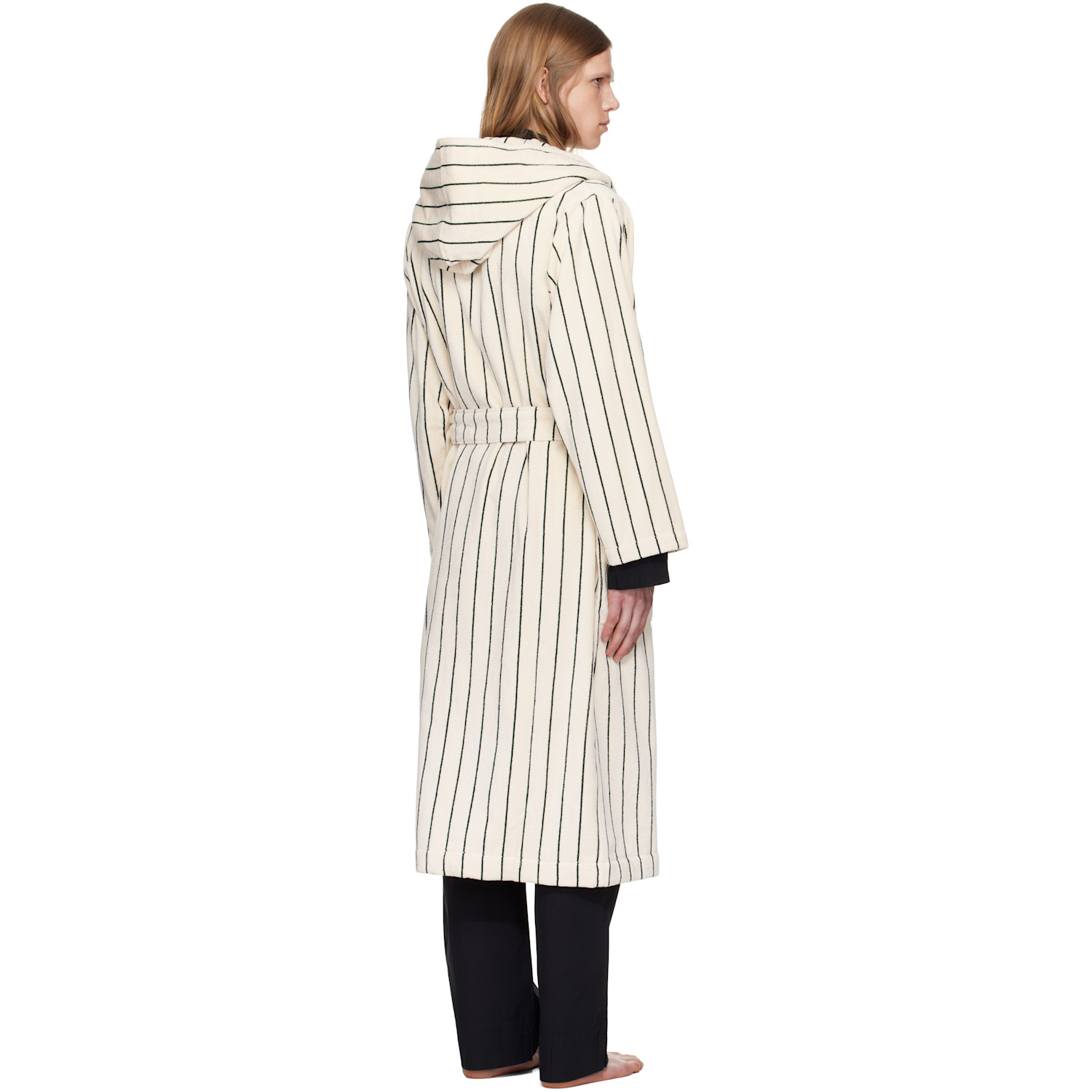  Tekla Off-white & Green Terry Hooded Bathrobe 