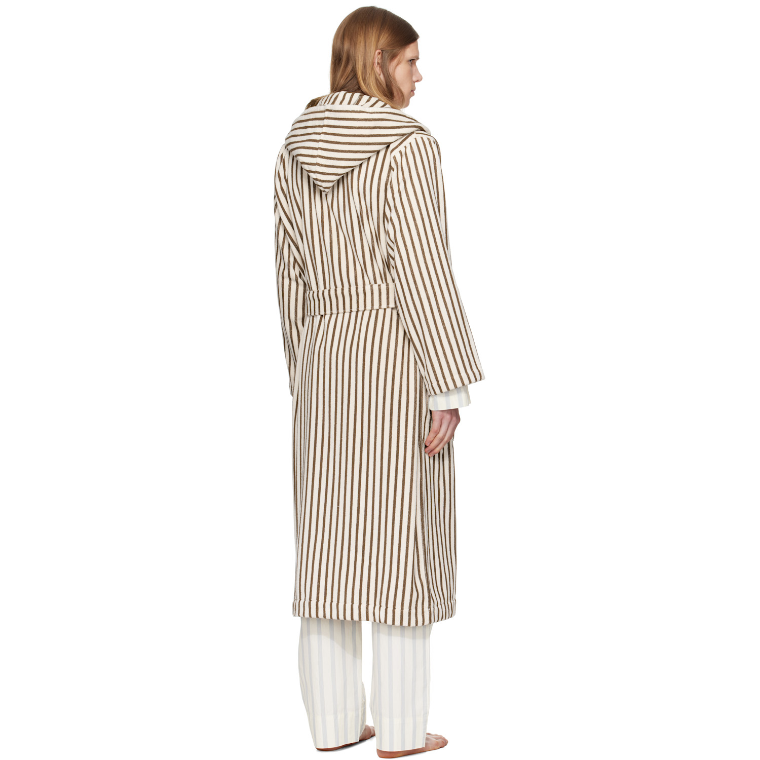  Tekla Off-white & Brown Terry Hooded Bathrobe 