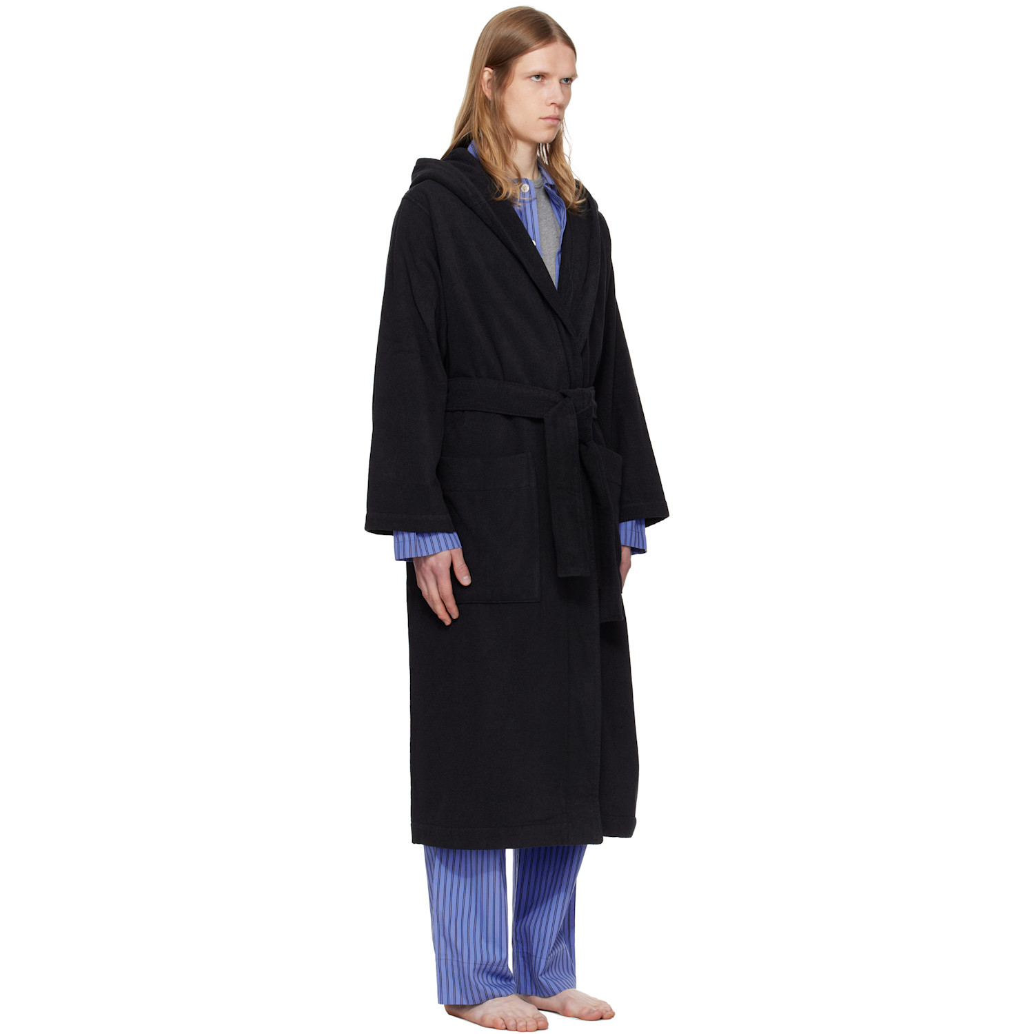  Tekla Black Terry Hooded Bathrobe 