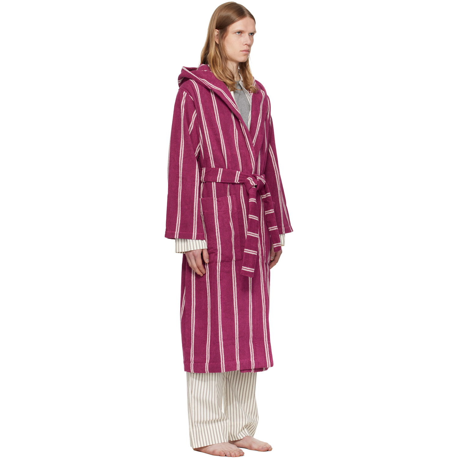 Tekla Burgundy Terry Hooded Bathrobe 