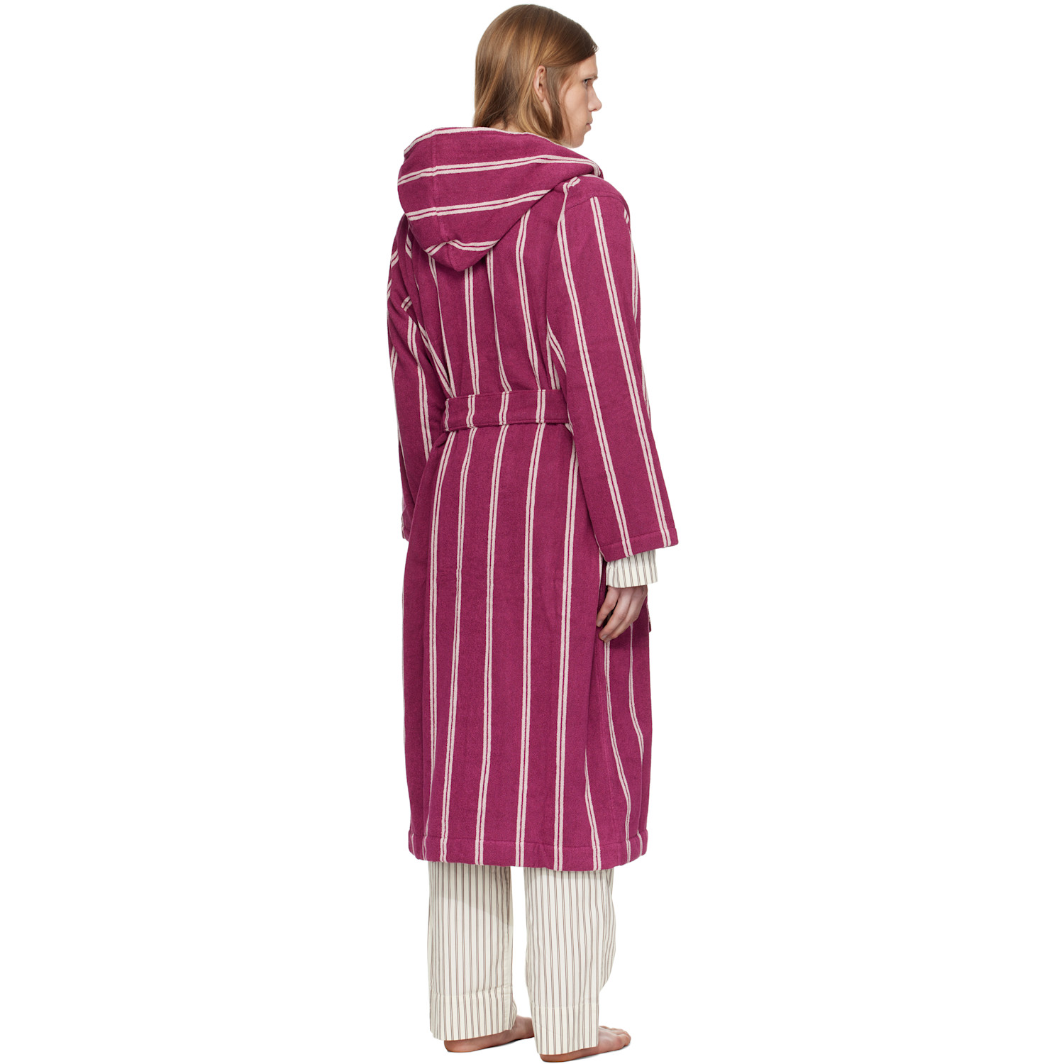  Tekla Burgundy Terry Hooded Bathrobe 