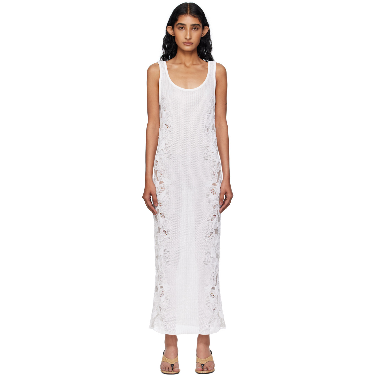 ALAÏA White Guipure Lace Flower Midi Dress