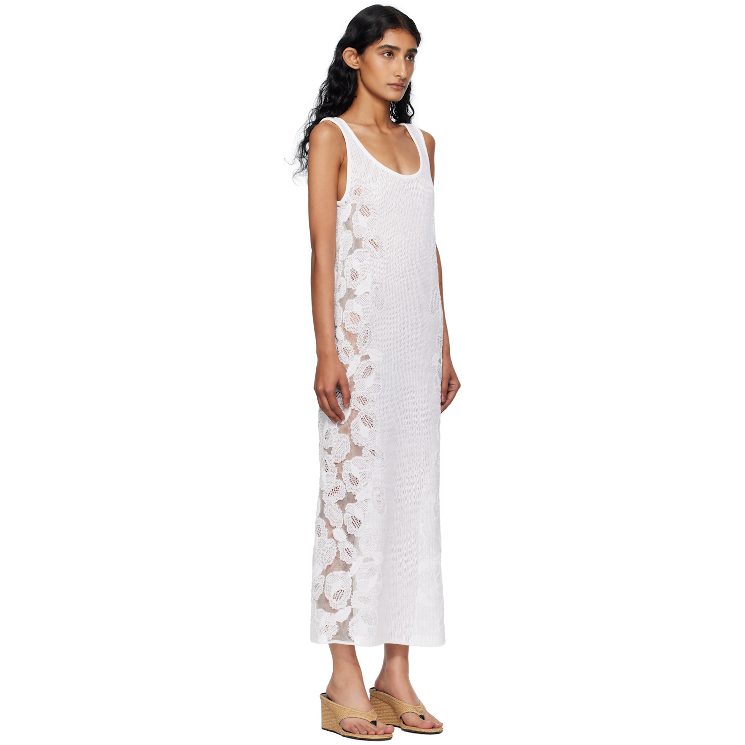  Alaïa White Guipure Lace Flower Midi Dress 