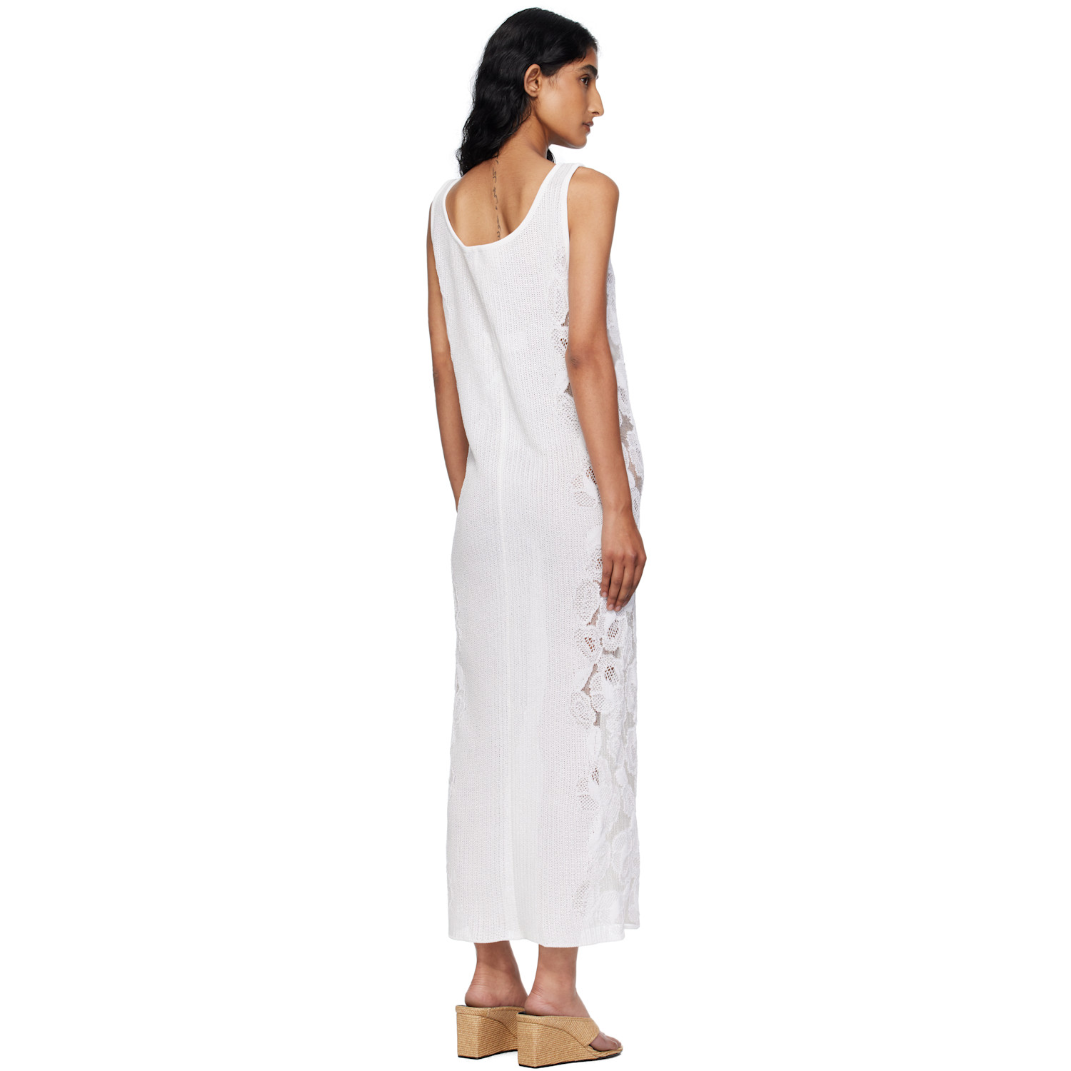  Alaïa White Guipure Lace Flower Midi Dress 