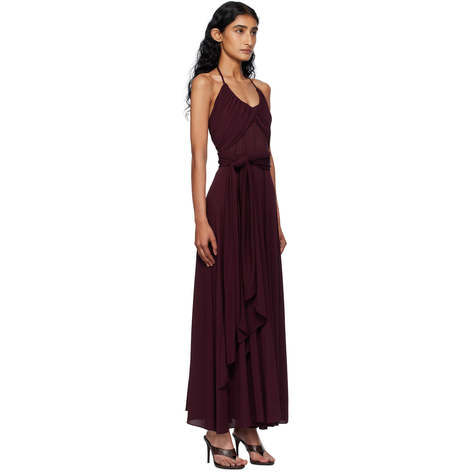  Alaïa Burgundy Soft Jersey Cross Maxi Dress 