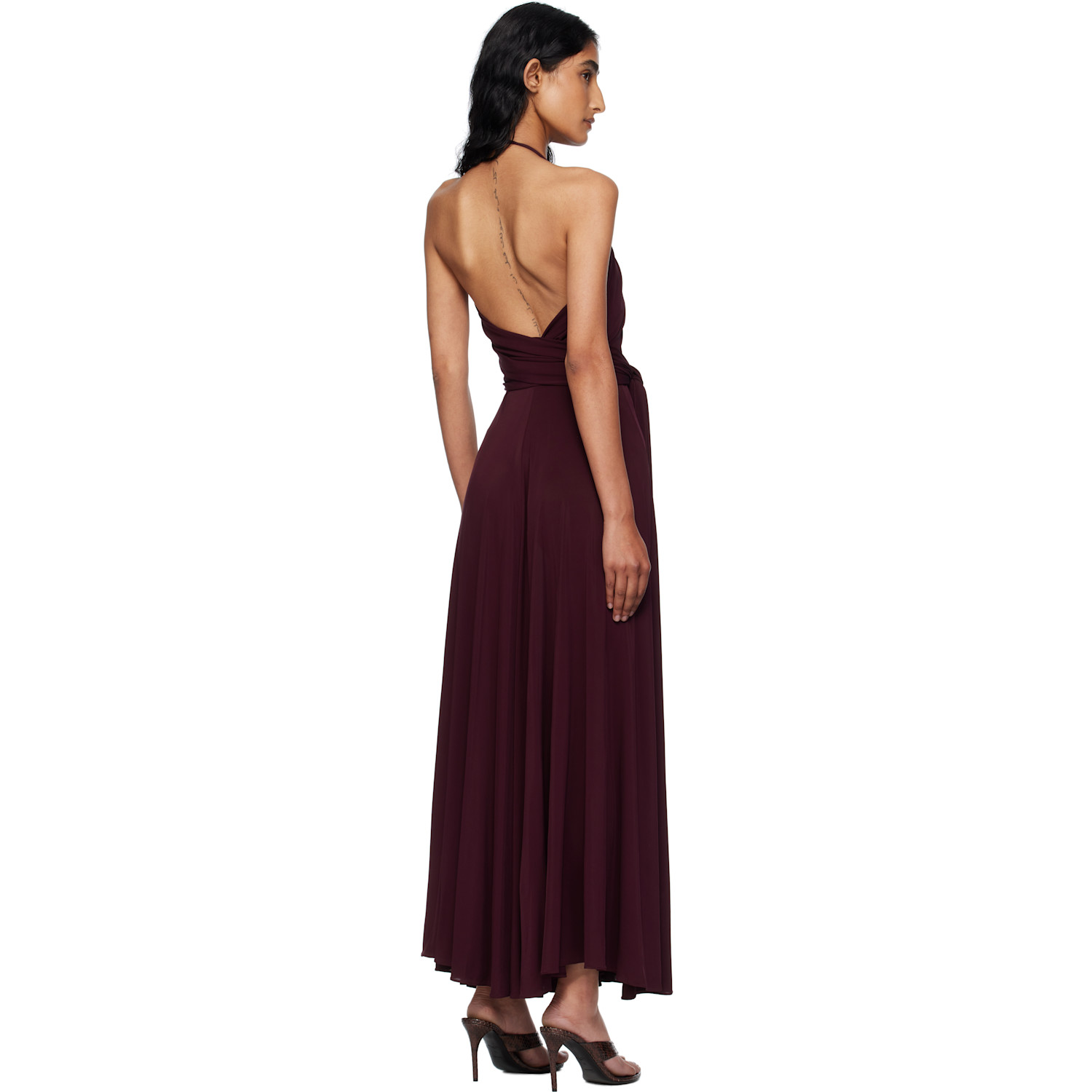  Alaïa Burgundy Soft Jersey Cross Maxi Dress 