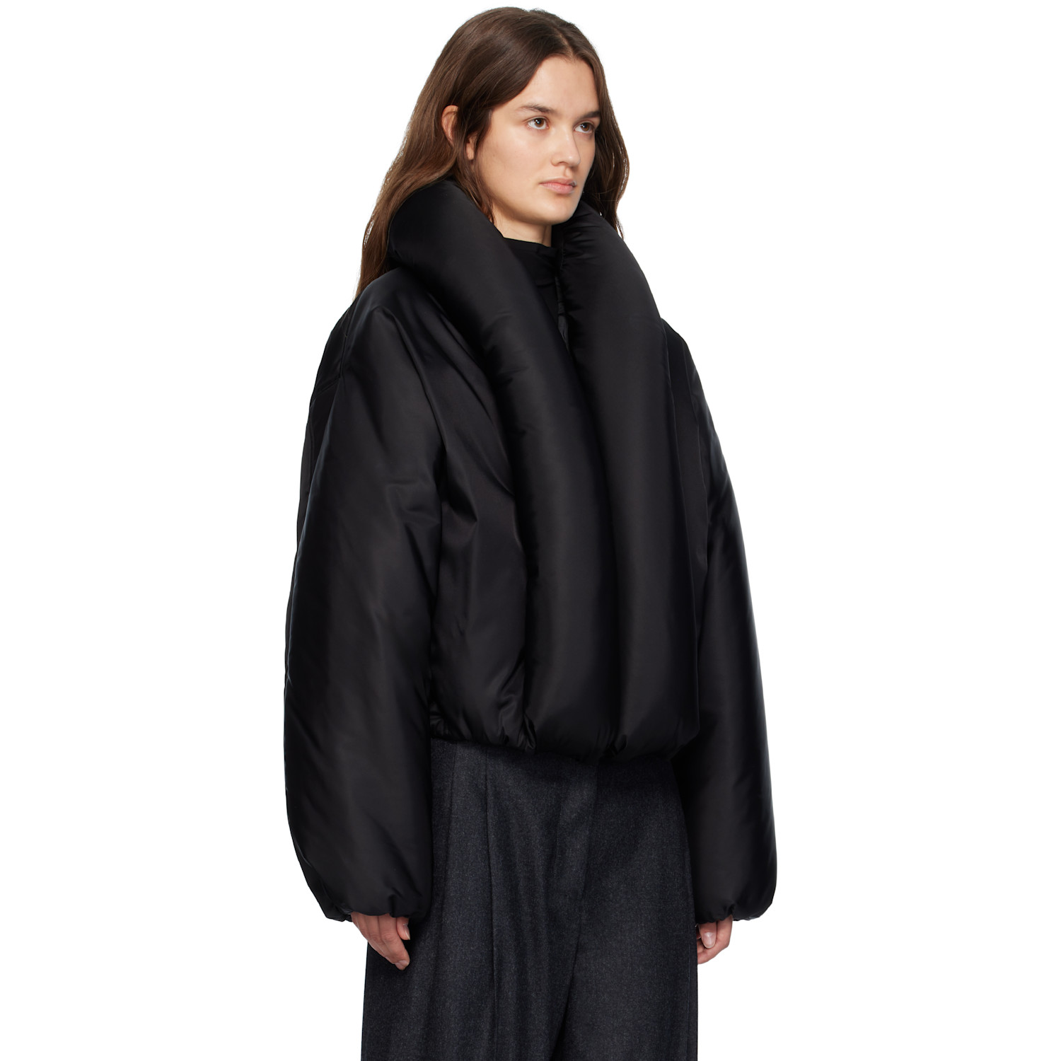  Alaïa Black Taffeta Padded Bomber Jacket 