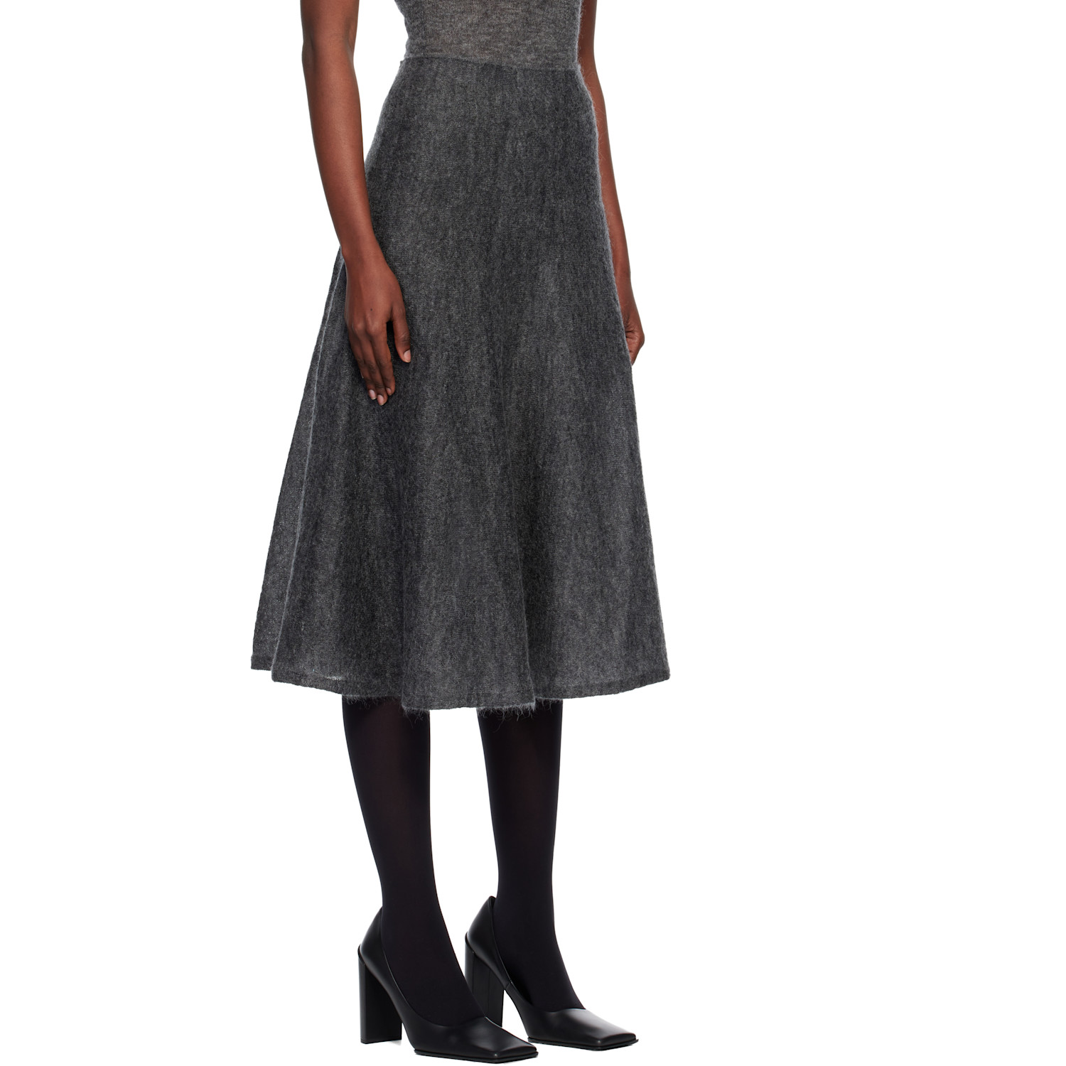  Alaïa Gray Mohair Knit Circle Midi Skirt 