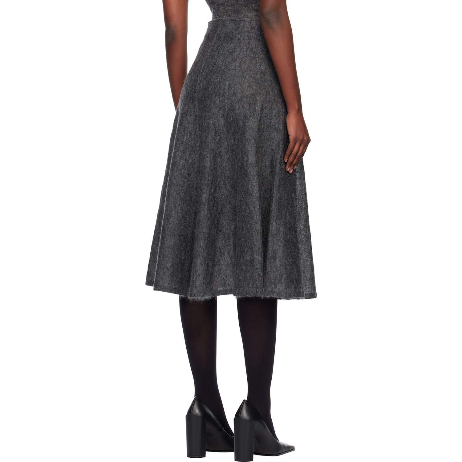  Alaïa Gray Mohair Knit Circle Midi Skirt 
