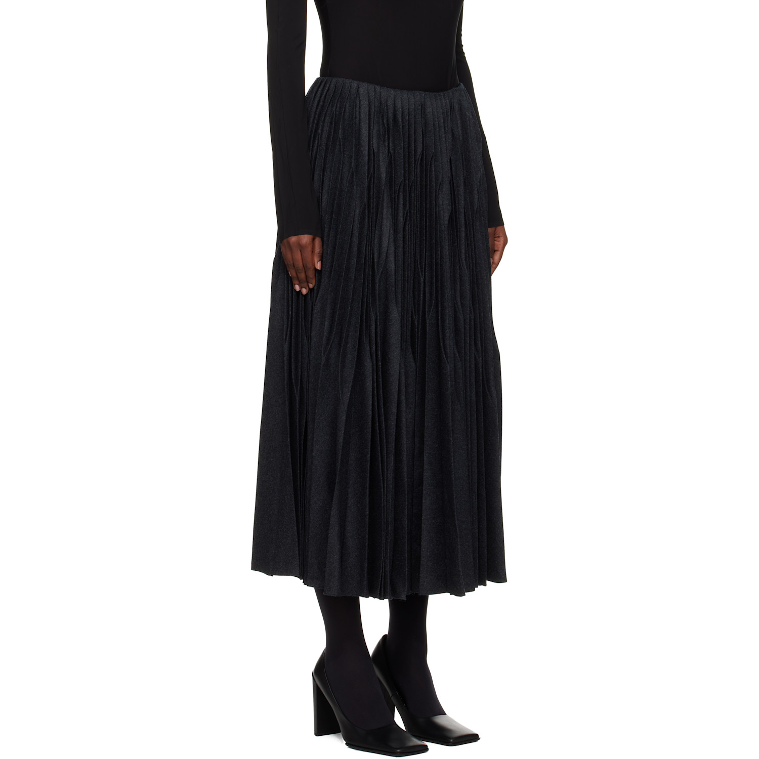  Alaïa Gray Flannel Pleated Midi Skirt 
